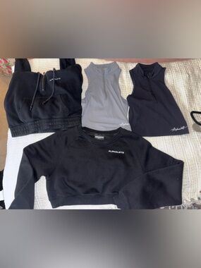 Alphalete Black Cropped Sweatshirt, Black Hoodie & Gray Zip Tanks Set